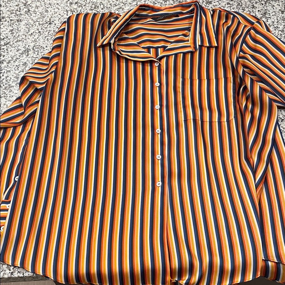 Zara Women's Striped Shirt - Orange, Blue, Black